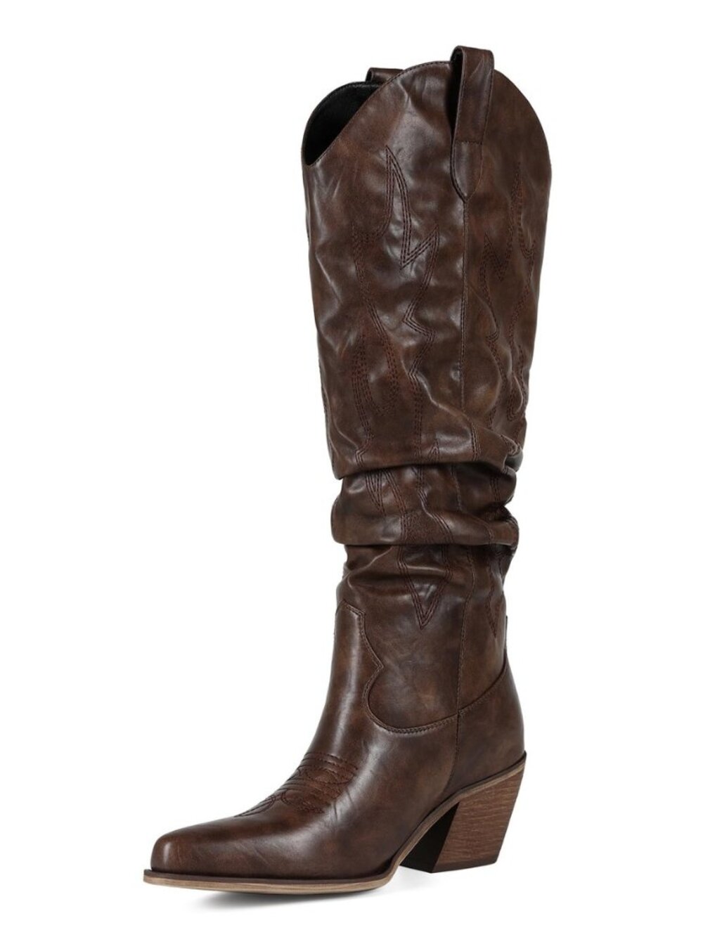 Knee High Cowboy Boots for Women Pointed Toe Slouchy Pull on Boots